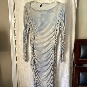 H&M Sky Blue Gathered Long Sleeve Dress